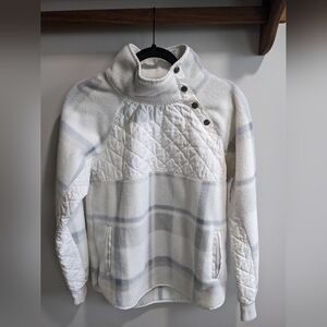 Abercrombie & Fitch White/Gray Plaid Quilted Snap Mock Neck Fleece Pullover